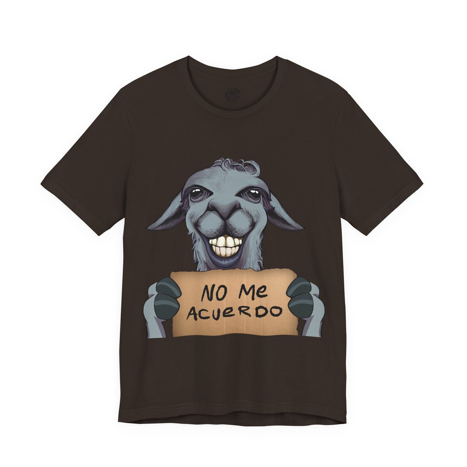 Elizabeth the No Me Acuerdo Llama Spanish humor t-shirt by La Llama Politically Incorrect Club
