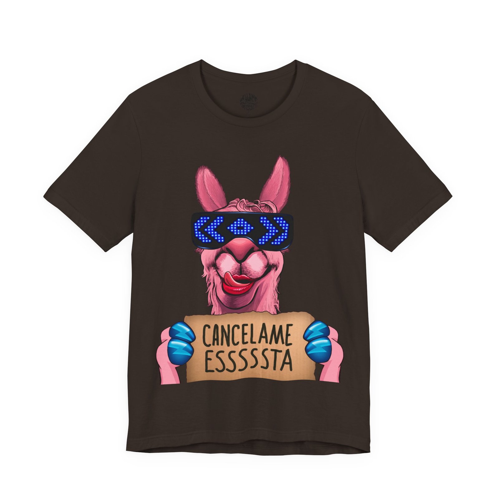 Cancelame Esssssta satirical t-shirt with bold Spanish text and llama design by La Llama Politically Incorrect Club