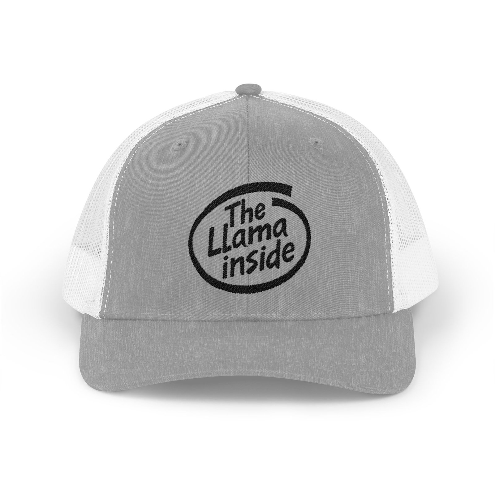 The Llama Inside funny trucker hat with tech parody logo by La Llama Politically Incorrect Club