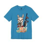 Cuban Innovation Llama gangster parody t-shirt with tropical hustle design by La Llama Politically Incorrect Club