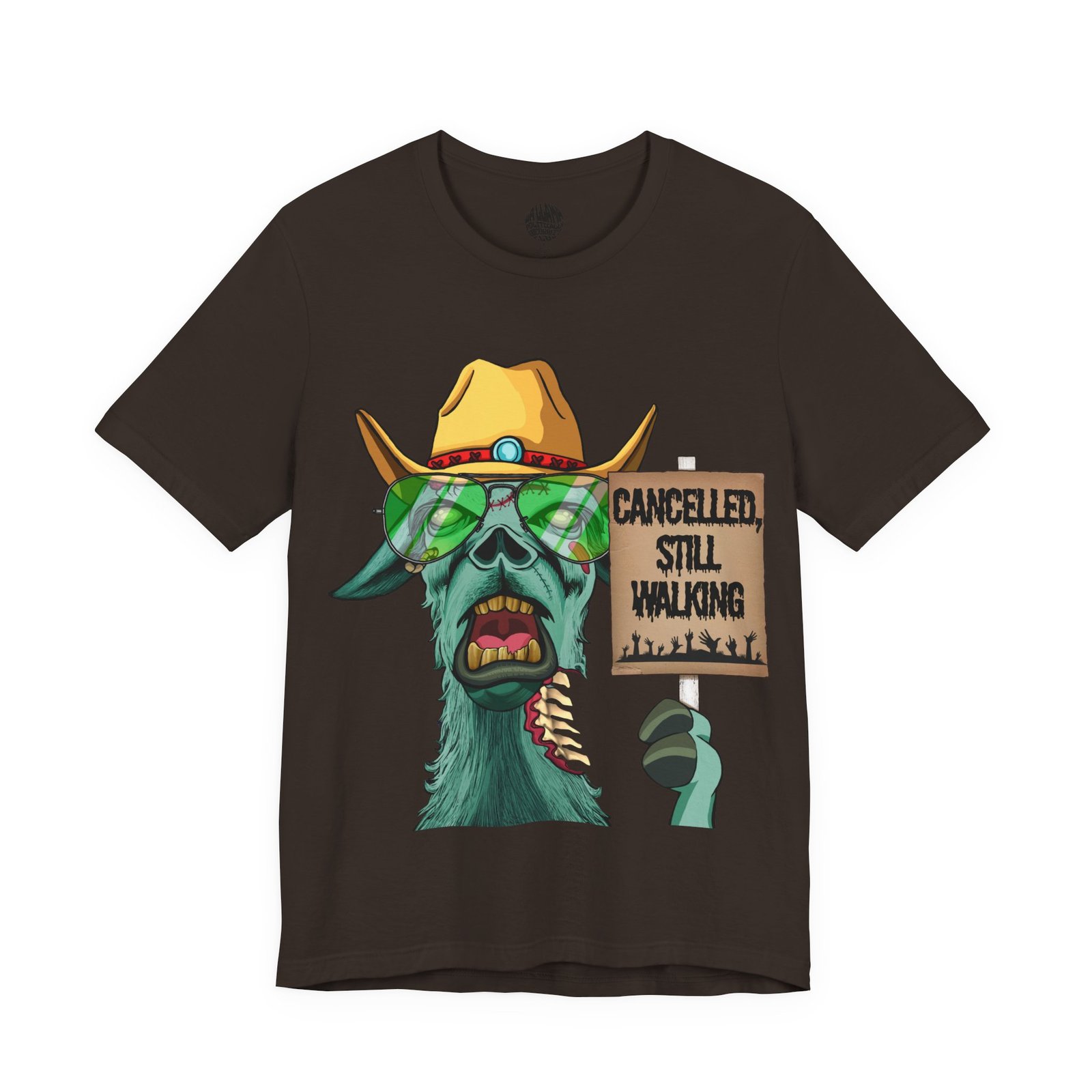 Cancelled Still Walking cancel culture survivor t-shirt with bold text and llama design by La Llama Politically Incorrect Club