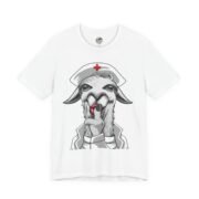 Red Cross Richie charity parody t-shirt with llama humanitarian design by La Llama Politically Incorrect Club