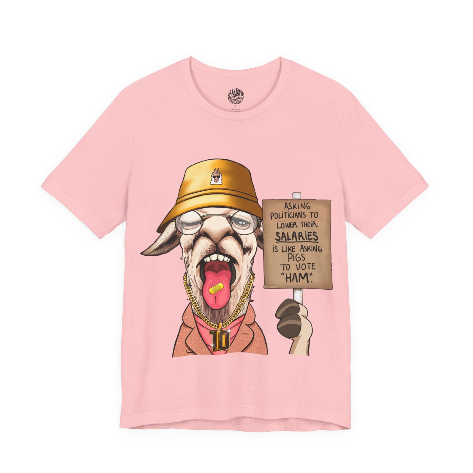 Sven's the Pigs Vote for Ham Llama political humor t-shirt by La Llama Politically Incorrect Club