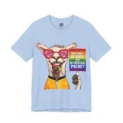 Why Don't We March for Heterosexual Pride provocative humor t-shirt with llama design by La Llama Politically Incorrect Club