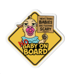 No Baby On Board parody die-cut car magnet with baby llama and pacifier by La Llama Politically Incorrect Club