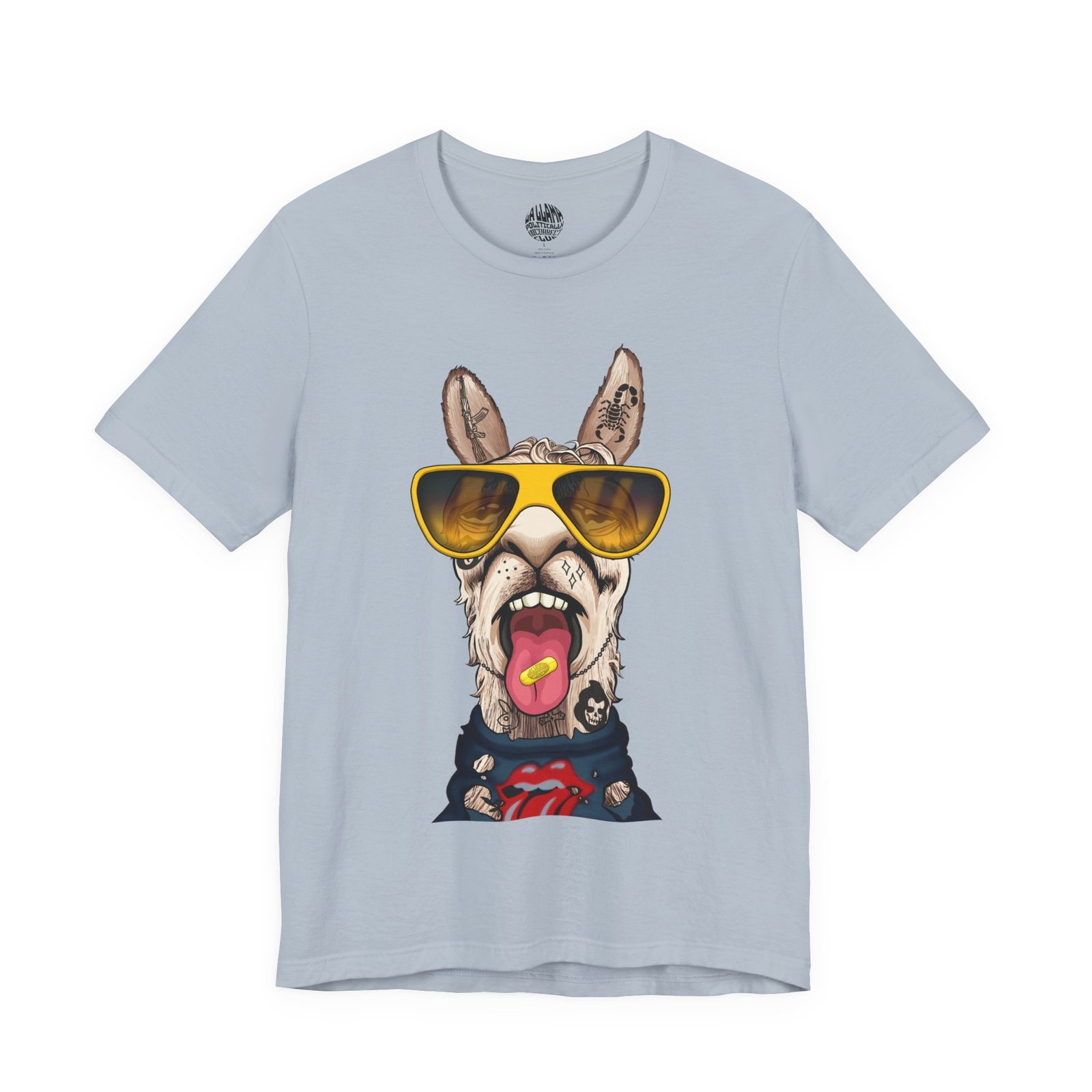 Side Effects May Include Free Thought free speech t-shirt featuring a llama in aviator sunglasses by La Llama Politically Incorrect Club