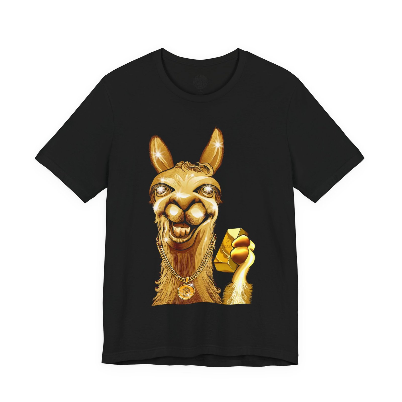 Bling Llama hip hop humor t-shirt with llama in gold chains by La Llama Politically Incorrect Club