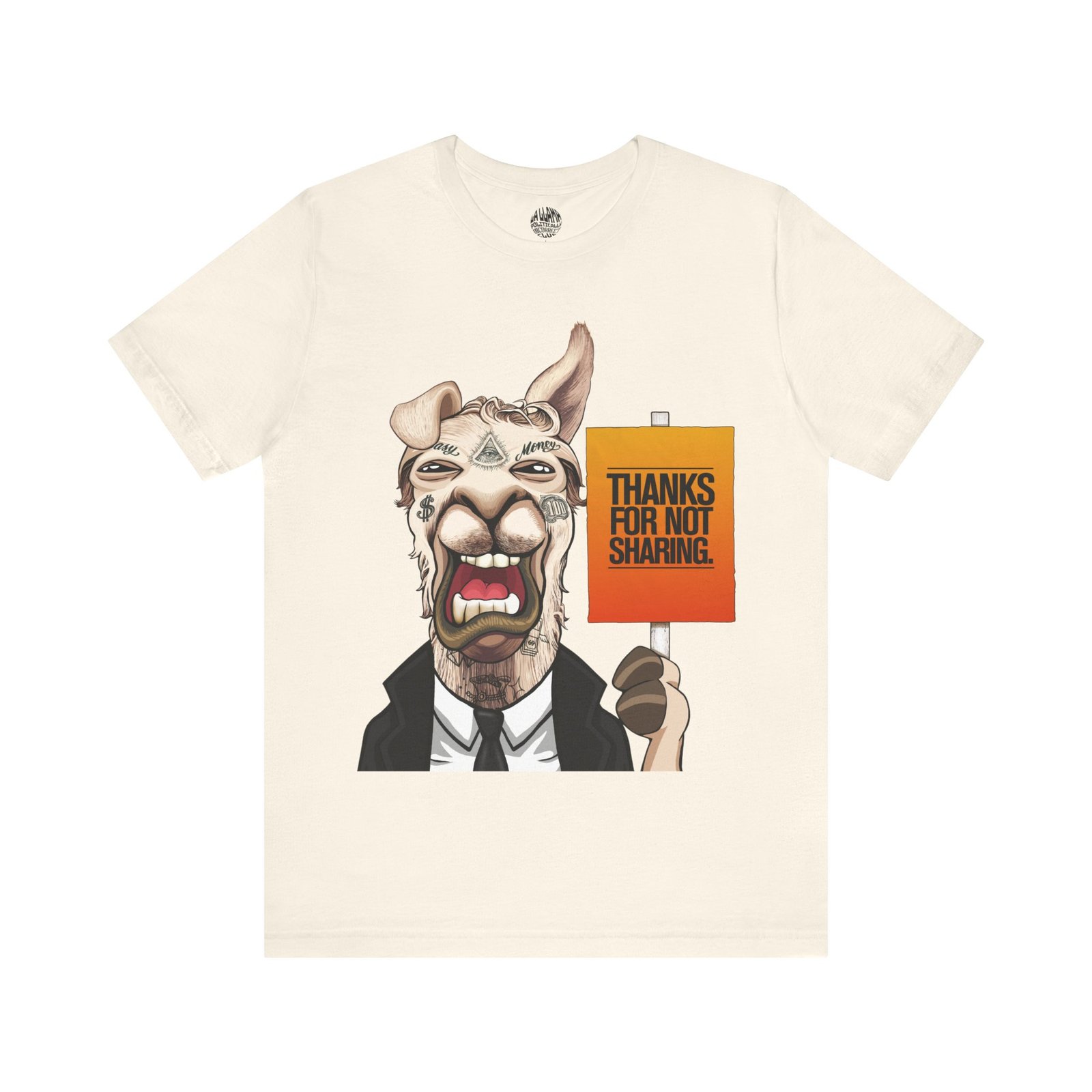 RVLT the Thanks For Not Sharing Llama social media humor t-shirt by La Llama Politically Incorrect Club