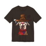 Wizarding World of Hairy Pot Smokers funny satirical t-shirt featuring a llama in a fedora and scarf with bold gold lettering on the back