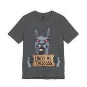 Cancel Me Thissss anti cancel culture t-shirt with bold text and llama design by La Llama Politically Incorrect Club