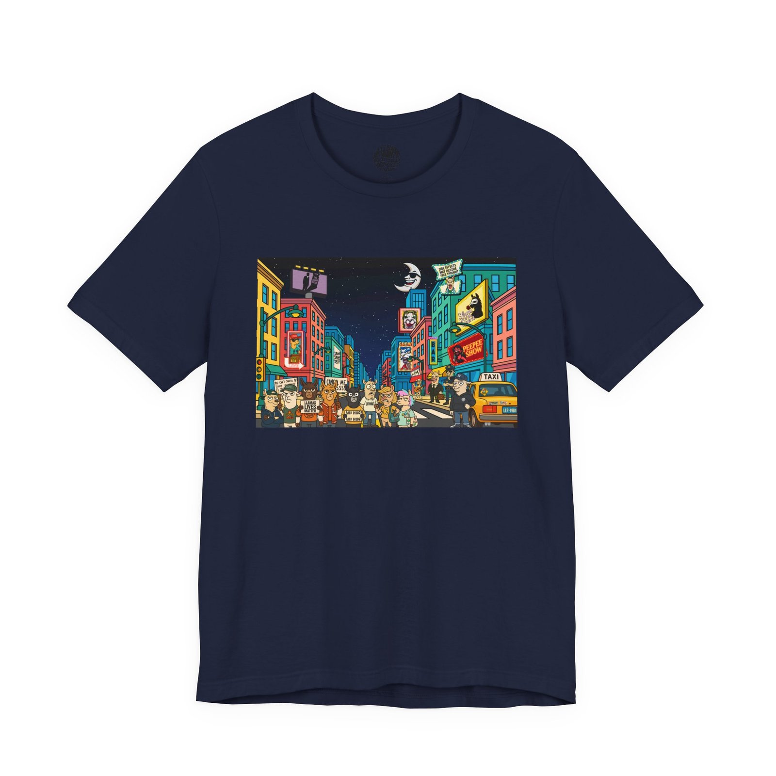 La Llama State of Mind pop culture parody t-shirt with llama city design by La Llama Politically Incorrect Club