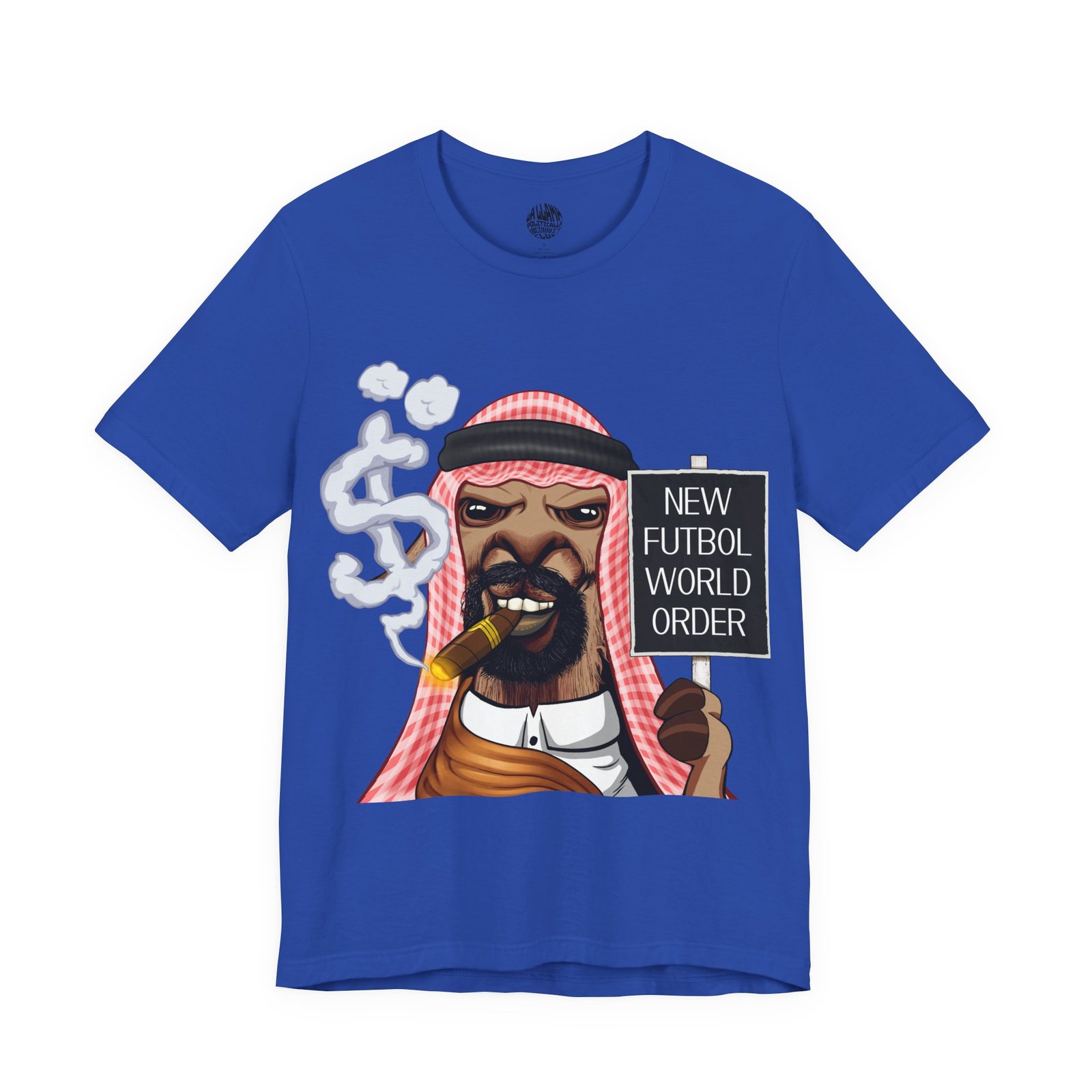 Sixthy the New Futbol World Order Llama soccer satire t-shirt by La Llama Politically Incorrect Club