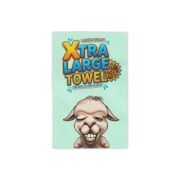 Small beach towel sized 18 by 27 inches, La Llama Politically Incorrect Club design for the llama who introduced his short friend as his little brother for years.