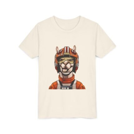 Funny boys youth shirt in red, La Llama Politically Incorrect Club design, little llama who merged the Force and the Fourth into one tradition.