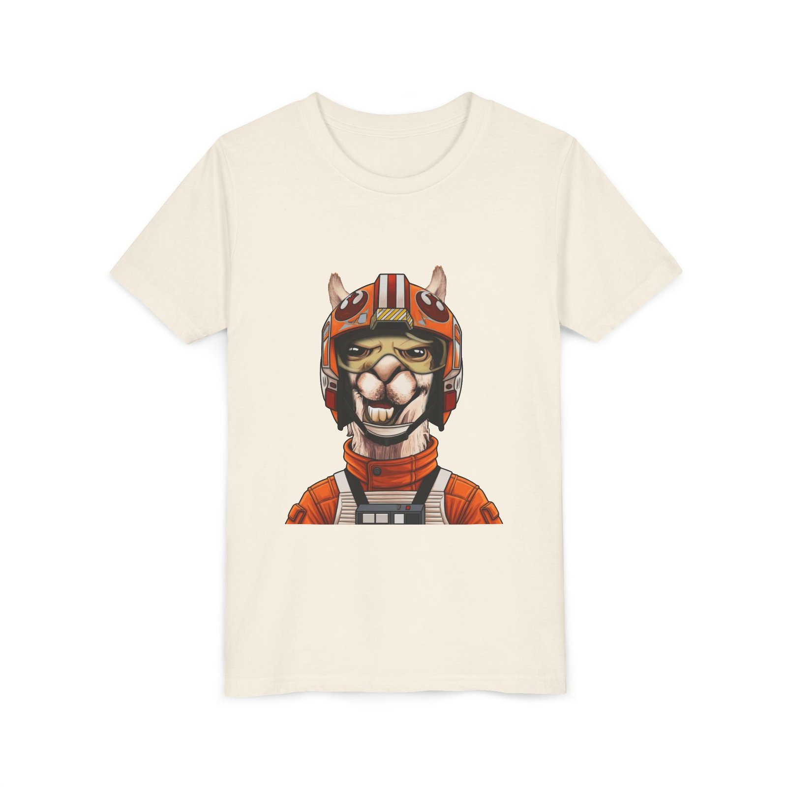 Funny boys youth shirt in red, La Llama Politically Incorrect Club design, little llama who merged the Force and the Fourth into one tradition.