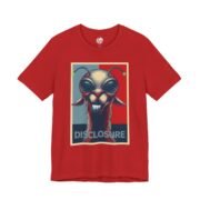 UFO disclosure shirt in Red, La Llama Politically Incorrect Club design with a llama who watched something cross the sky and waited seventeen years for the government to confirm it.